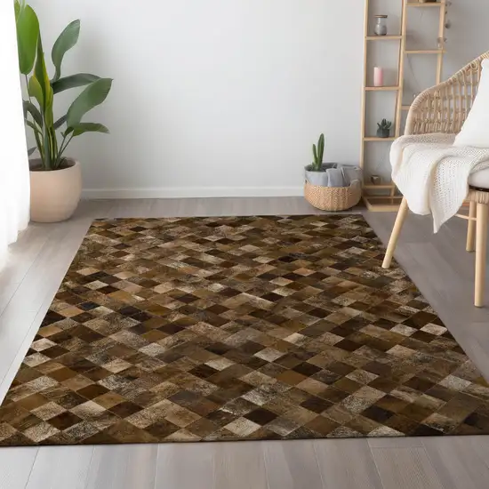 Brown Beige And Coffee Geometric Washable Area Rug With UV Protection Photo 4