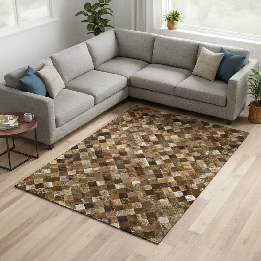 Brown Beige And Coffee Geometric Washable Area Rug With UV Protection Photo 1