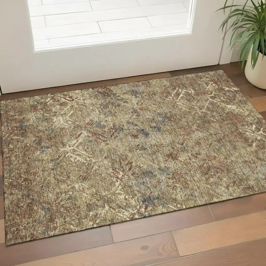 Brown Beige And Copper Diamond Washable Area Rug With UV Protection Photo 1