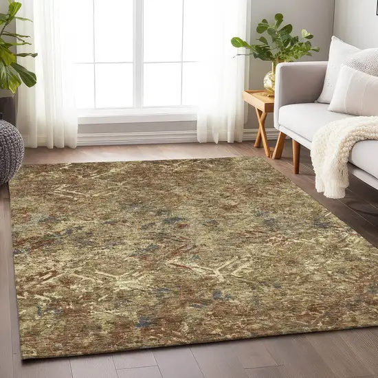 Brown Beige And Copper Diamond Washable Area Rug With UV Protection Photo 4