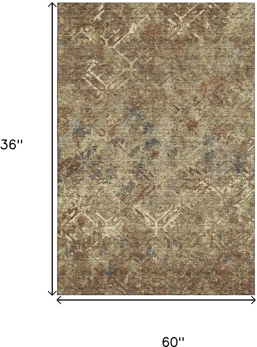 Brown Beige And Copper Diamond Washable Area Rug With UV Protection Photo 3