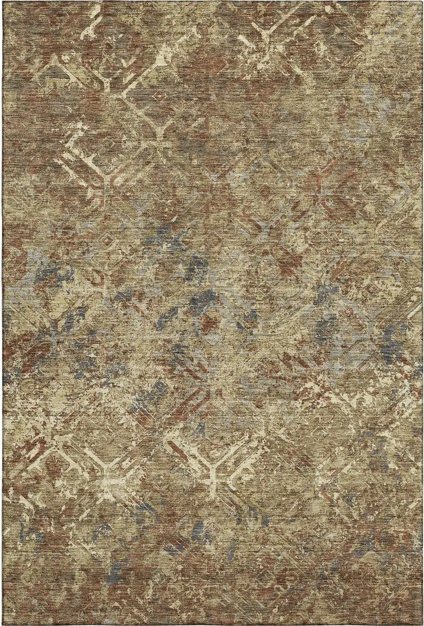 Brown Beige And Copper Diamond Washable Area Rug With UV Protection Photo 6