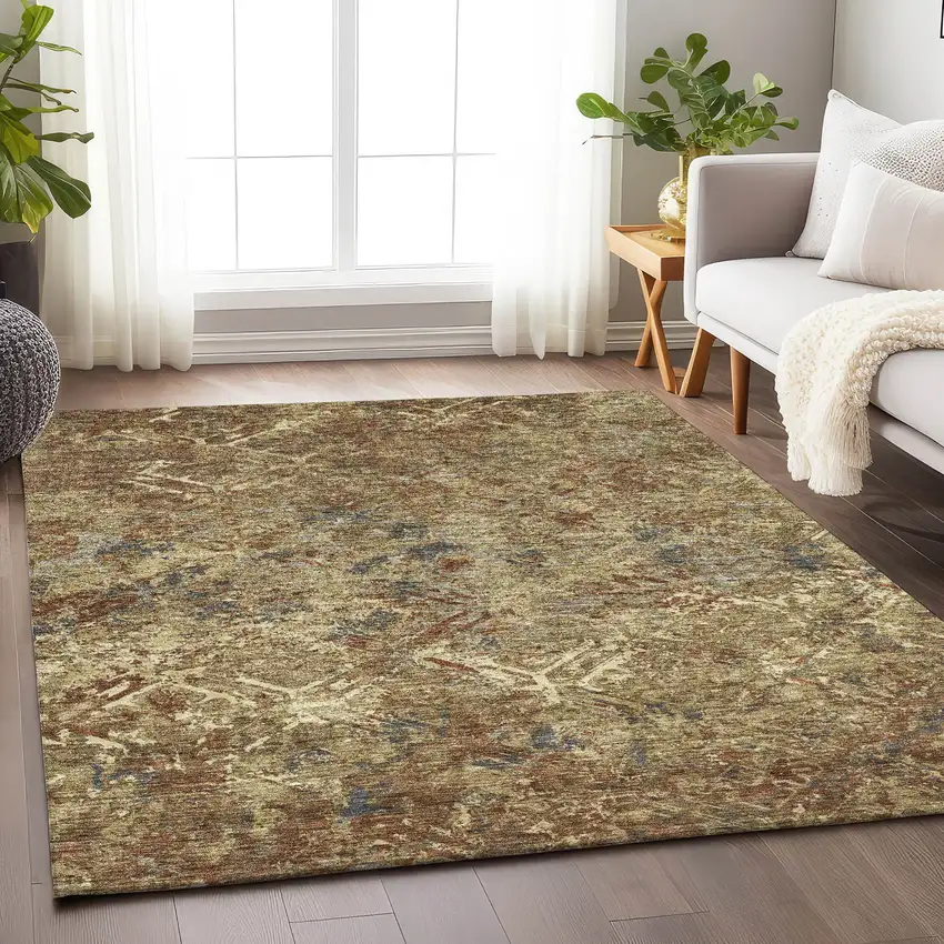 Brown Beige And Copper Diamond Washable Area Rug With UV Protection Photo 4