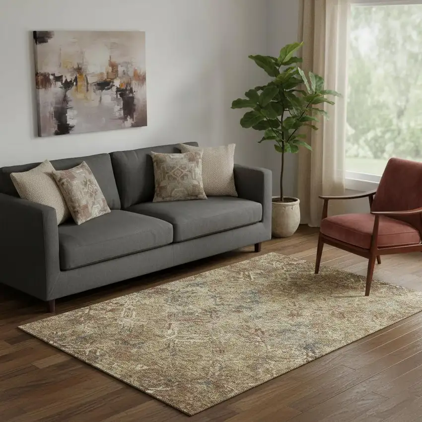 Brown Beige And Copper Diamond Washable Area Rug With UV Protection Photo 1