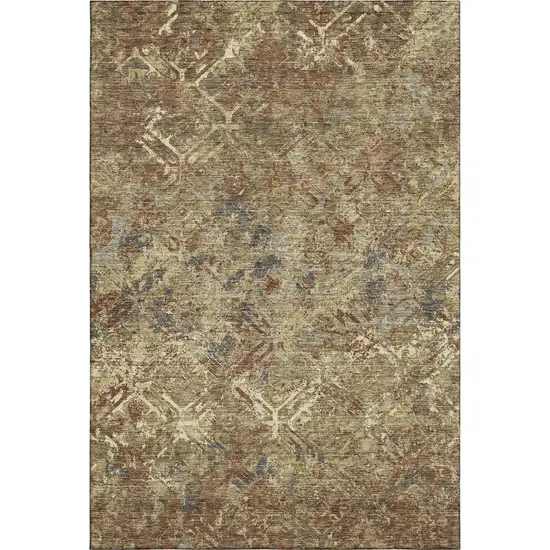 Brown Beige And Copper Diamond Washable Area Rug With UV Protection Photo 6