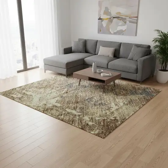 Brown Beige And Copper Diamond Washable Area Rug With UV Protection Photo 2