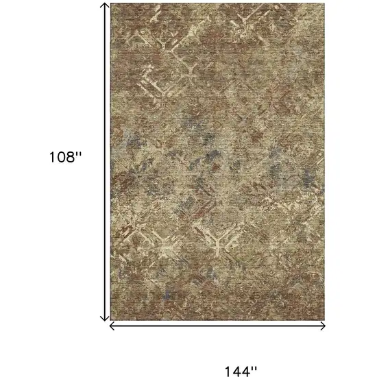 Brown Beige And Copper Diamond Washable Area Rug With UV Protection Photo 3