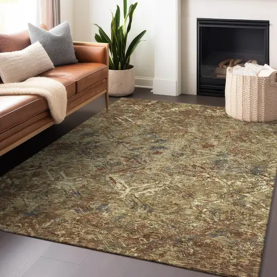 Brown Beige And Copper Diamond Washable Area Rug With UV Protection Photo 4