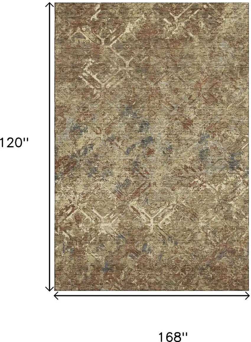 Brown Beige And Copper Diamond Washable Area Rug With UV Protection Photo 3
