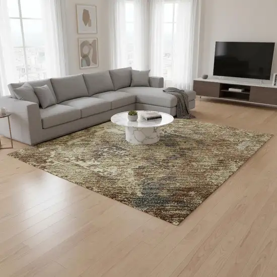 Brown Beige And Copper Diamond Washable Area Rug With UV Protection Photo 2