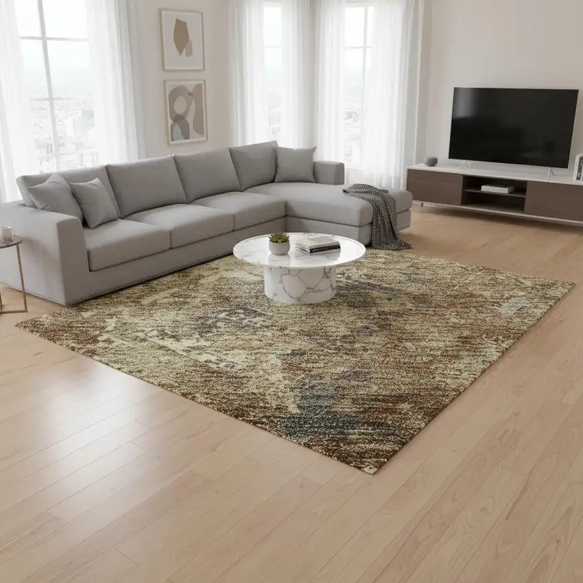 Brown Beige And Copper Diamond Washable Area Rug With UV Protection Photo 2