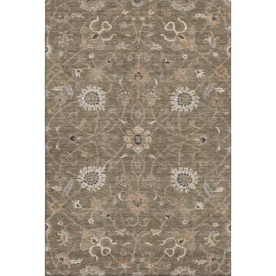 Brown Beige And Copper Floral Washable Area Rug With UV Protection Photo 6