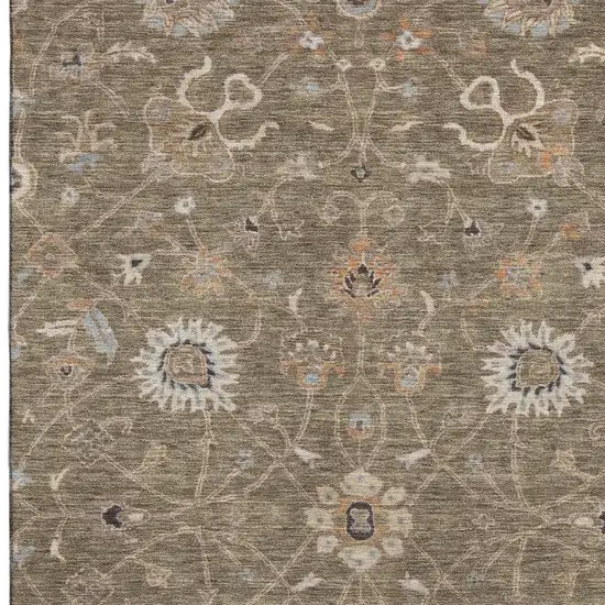 Brown Beige And Copper Floral Washable Area Rug With UV Protection Photo 4