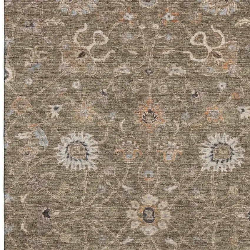 Brown Beige And Copper Floral Washable Area Rug With UV Protection Photo 4