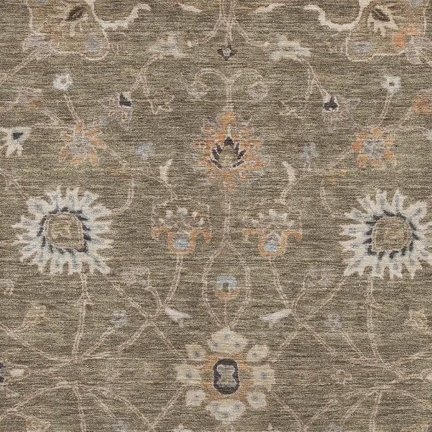 Brown Beige And Copper Floral Washable Area Rug With UV Protection Photo 3