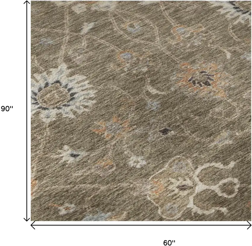 Brown Beige And Copper Floral Washable Area Rug With UV Protection Photo 9