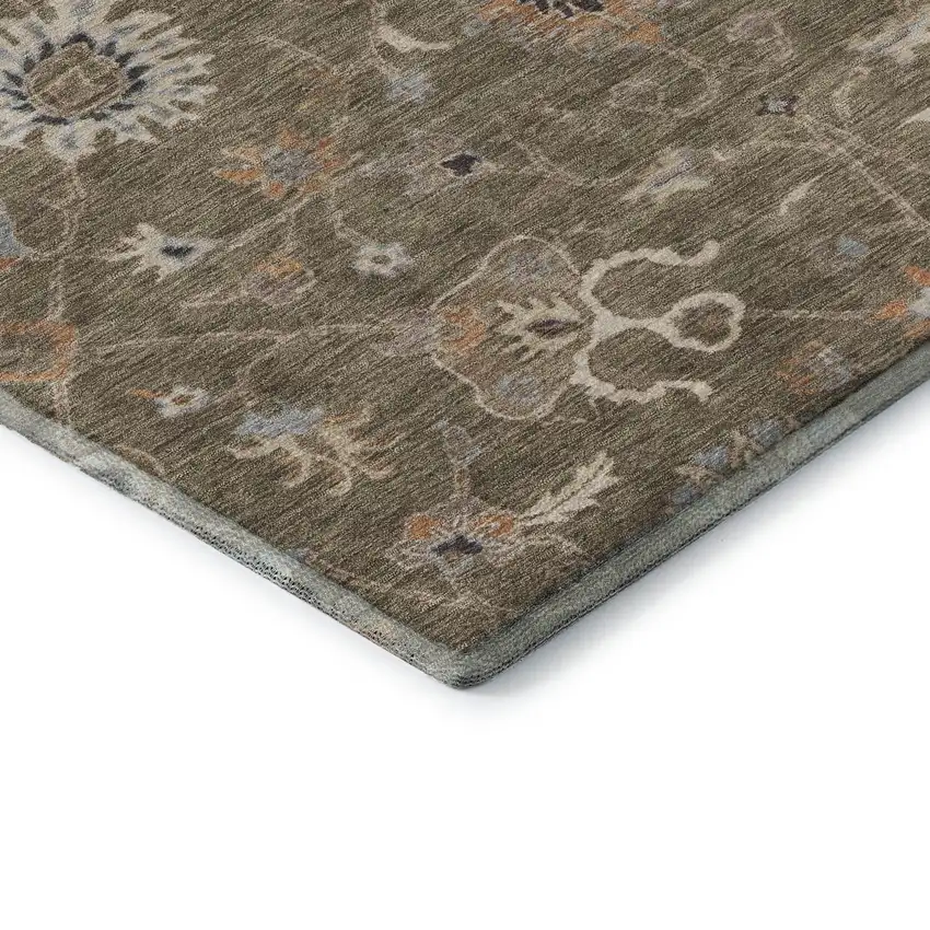 Brown Beige And Copper Floral Washable Area Rug With UV Protection Photo 7