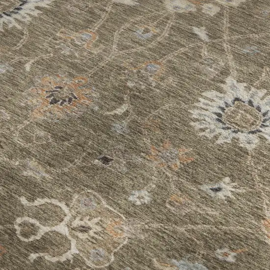 Brown Beige And Copper Floral Washable Area Rug With UV Protection Photo 3