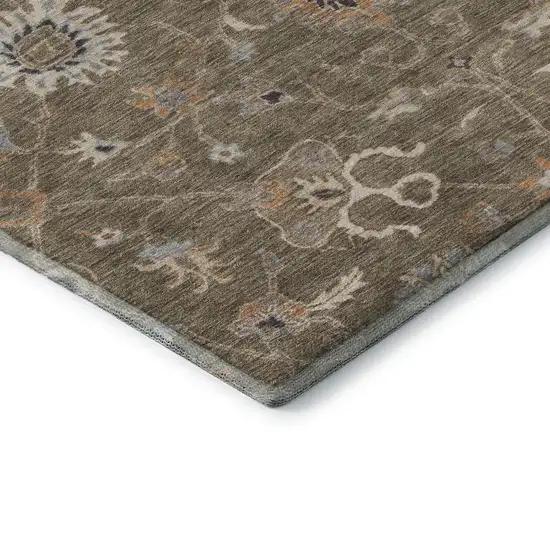 Brown Beige And Copper Floral Washable Area Rug With UV Protection Photo 8