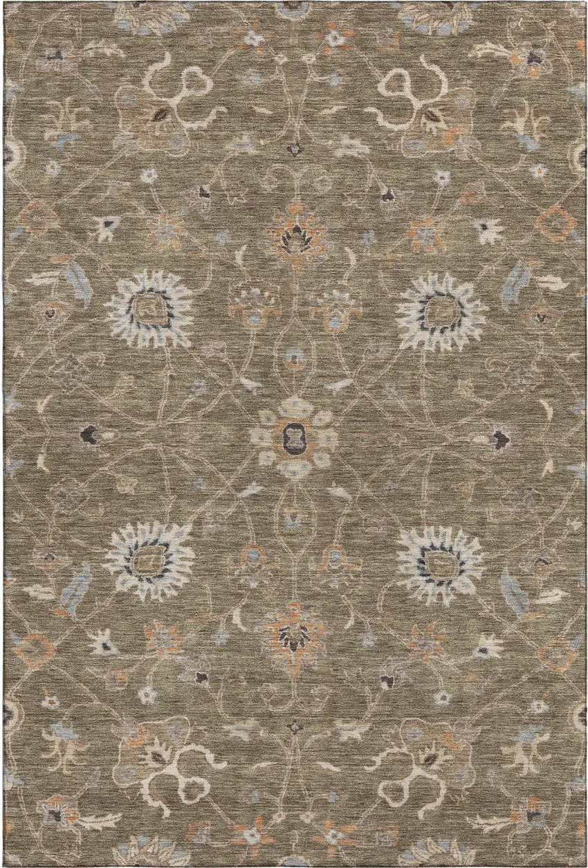 Brown Beige And Copper Floral Washable Area Rug With UV Protection Photo 5
