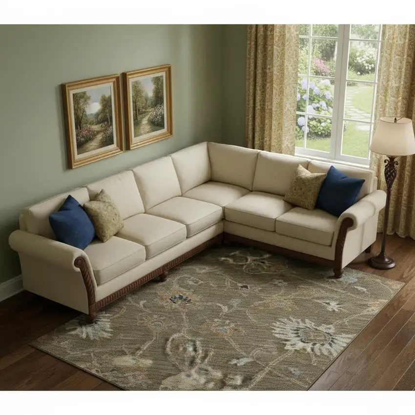 Brown Beige And Copper Floral Washable Area Rug With UV Protection Photo 2