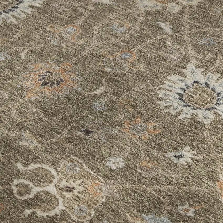 Brown Beige And Copper Floral Washable Area Rug With UV Protection Photo 2