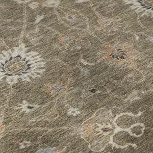 Photo of Brown Beige And Copper Floral Washable Area Rug With UV Protection