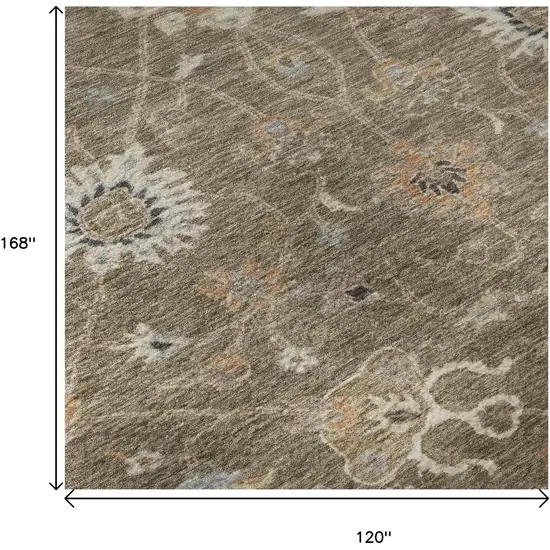 Brown Beige And Copper Floral Washable Area Rug With UV Protection Photo 9