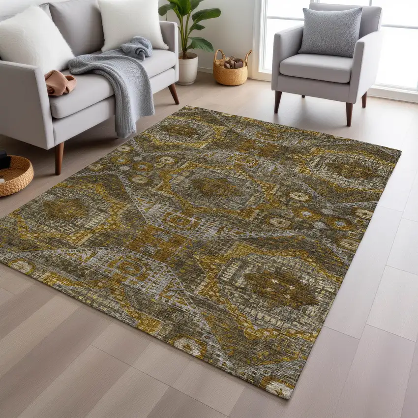 Brown Beige And Copper Moroccan Washable Indoor Outdoor Area Rug Photo 6