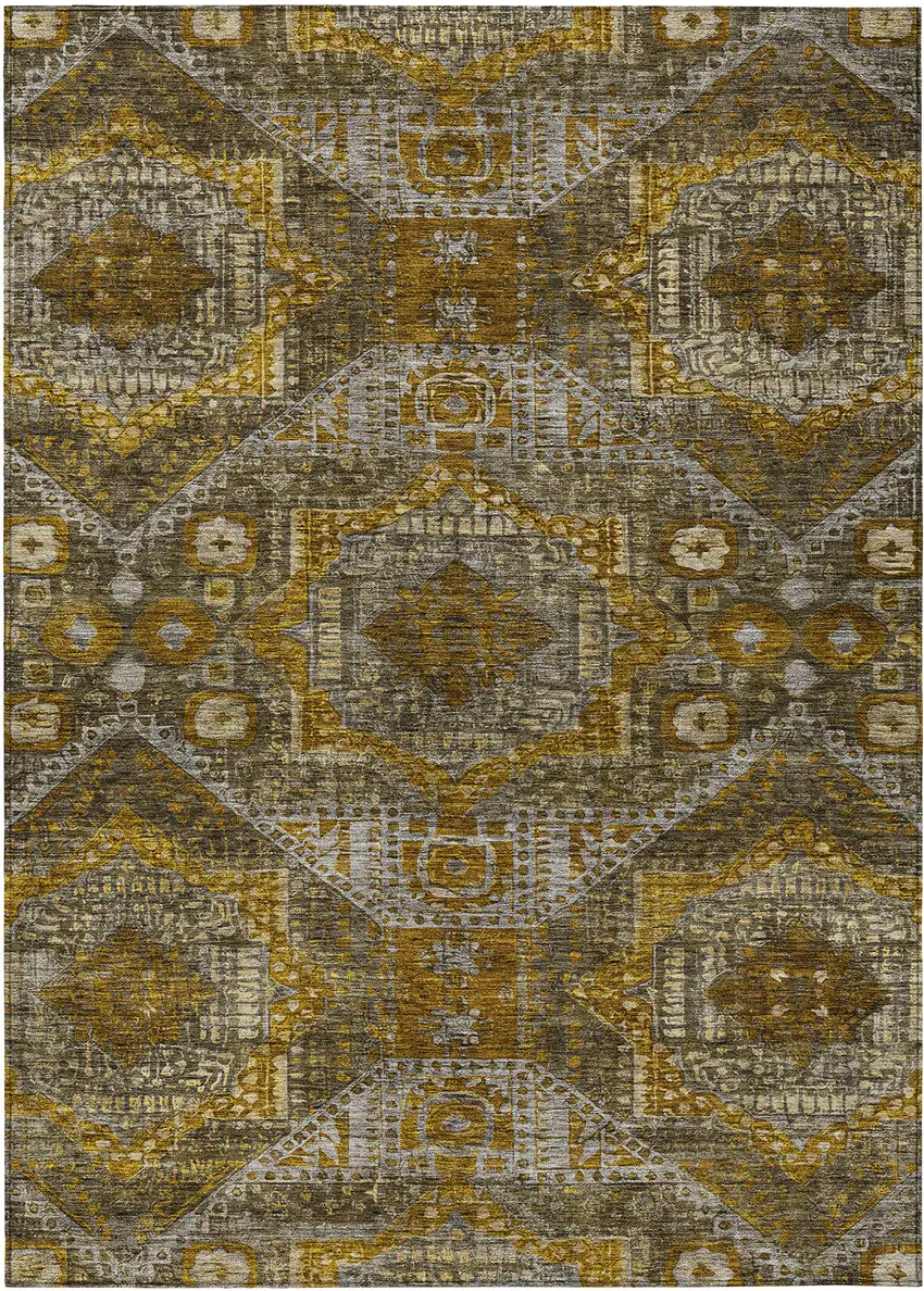 Brown Beige And Copper Moroccan Washable Indoor Outdoor Area Rug Photo 1