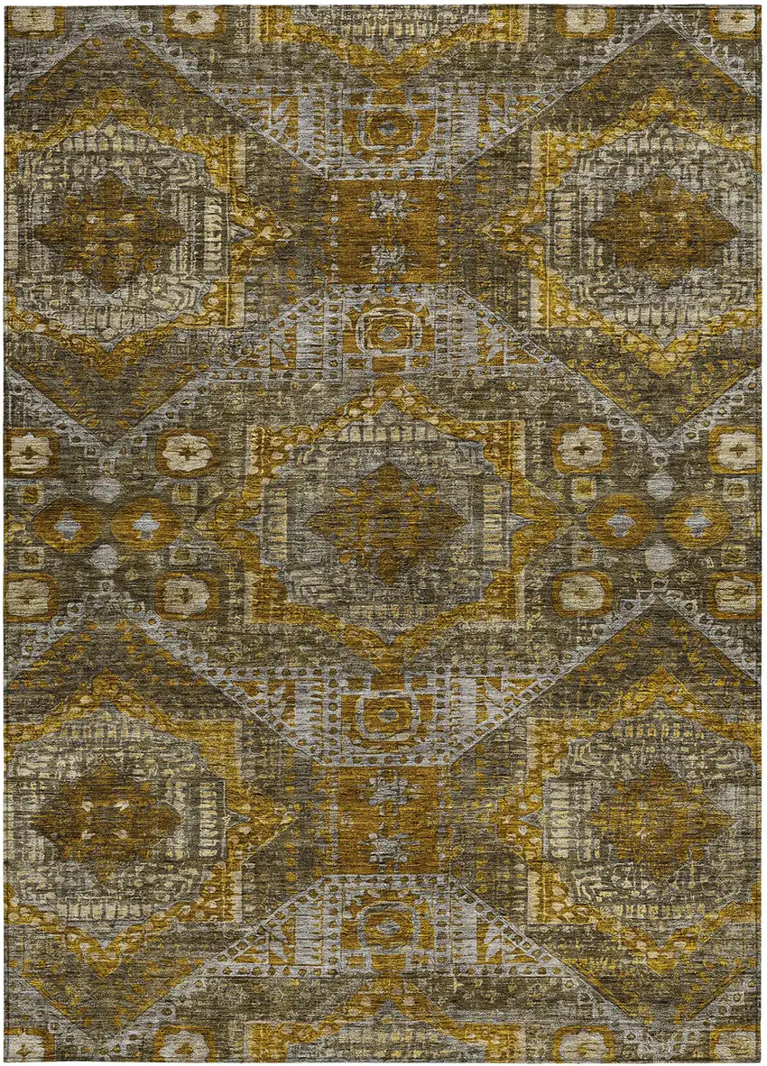 Brown Beige And Copper Moroccan Washable Indoor Outdoor Area Rug Photo 3