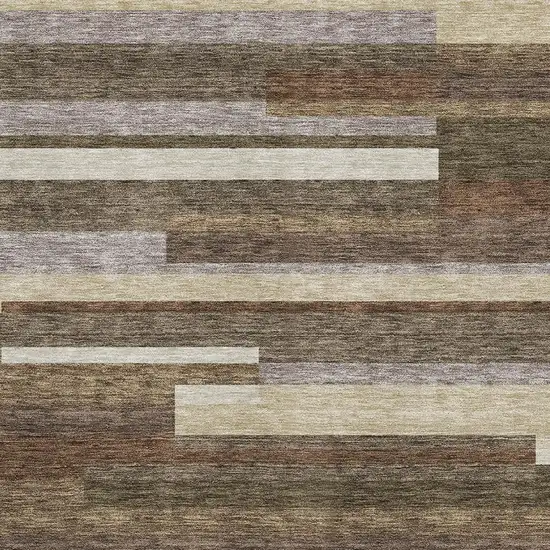 Brown Beige And Copper Striped Washable Area Rug With UV Protection Photo 3