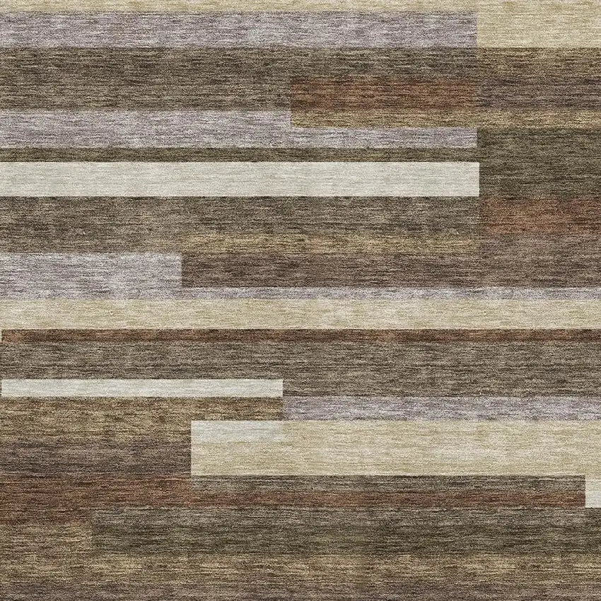 Brown Beige And Copper Striped Washable Area Rug With UV Protection Photo 3