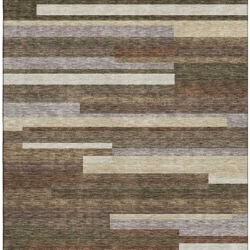 Brown Beige And Copper Striped Washable Area Rug With UV Protection Photo 4