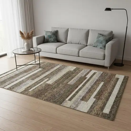 Brown Beige And Copper Striped Washable Area Rug With UV Protection Photo 2