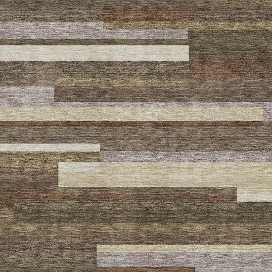 Brown Beige And Copper Striped Washable Area Rug With UV Protection Photo 3
