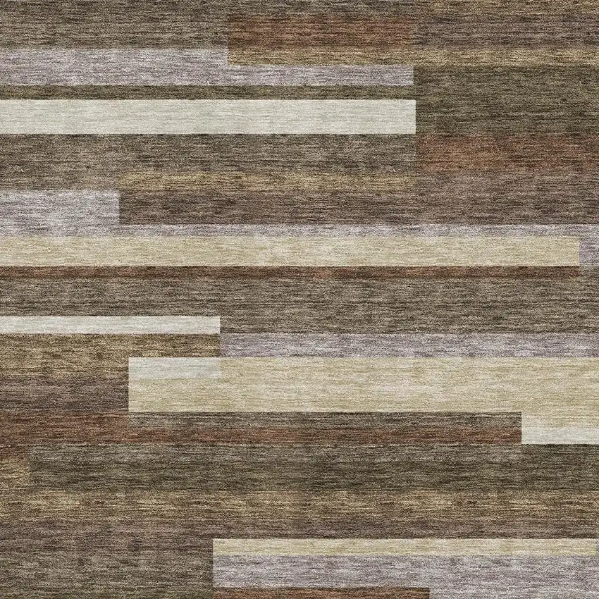 Brown Beige And Copper Striped Washable Area Rug With UV Protection Photo 3