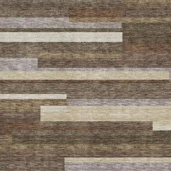 Brown Beige And Copper Striped Washable Area Rug With UV Protection Photo 3
