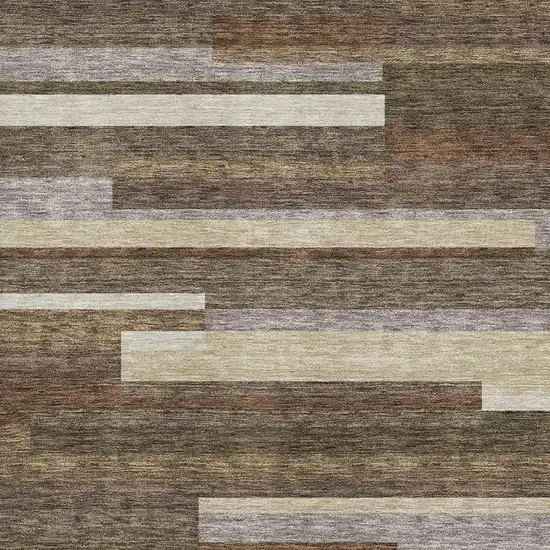 Brown Beige And Copper Striped Washable Area Rug With UV Protection Photo 3