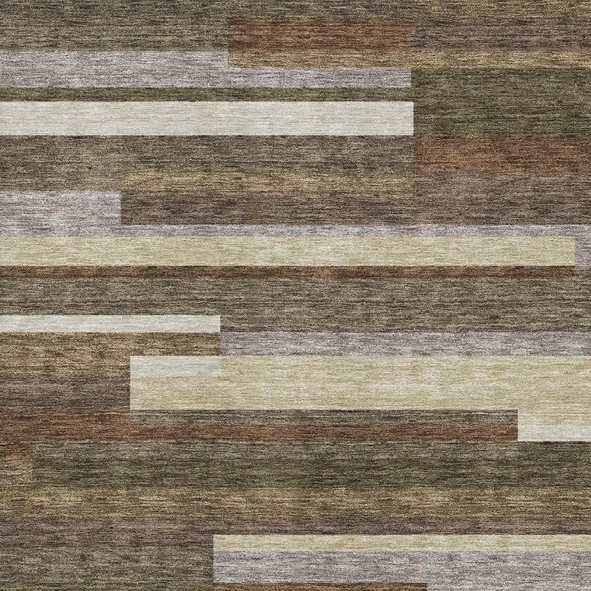 Brown Beige And Copper Striped Washable Area Rug With UV Protection Photo 3