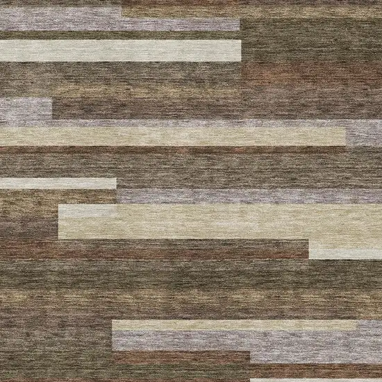 Brown Beige And Copper Striped Washable Area Rug With UV Protection Photo 3