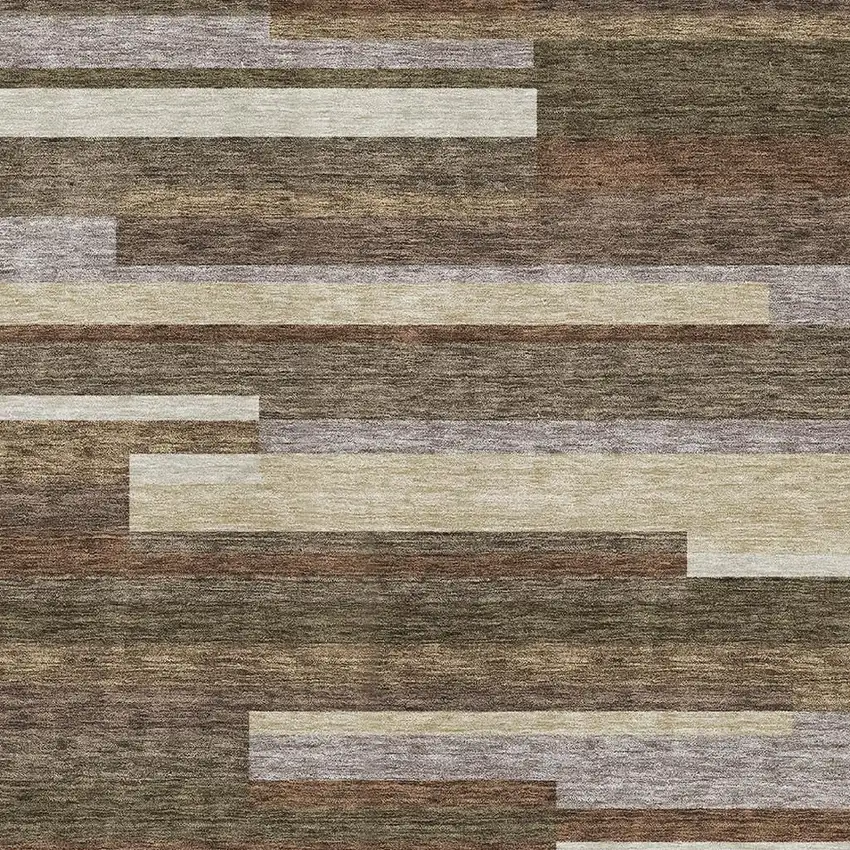 Brown Beige And Copper Striped Washable Area Rug With UV Protection Photo 3