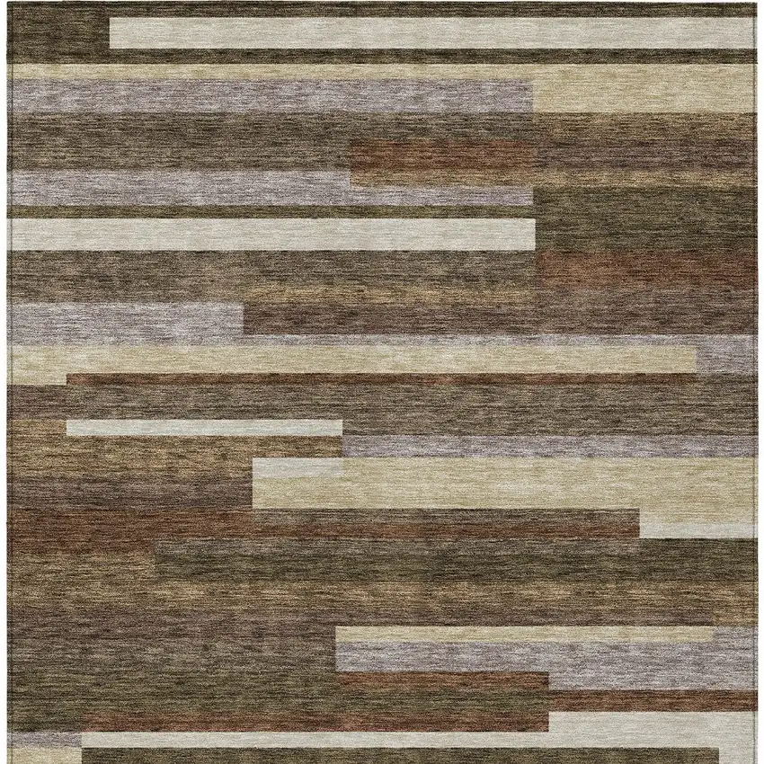 Brown Beige And Copper Striped Washable Indoor Outdoor Area Rug Photo 6