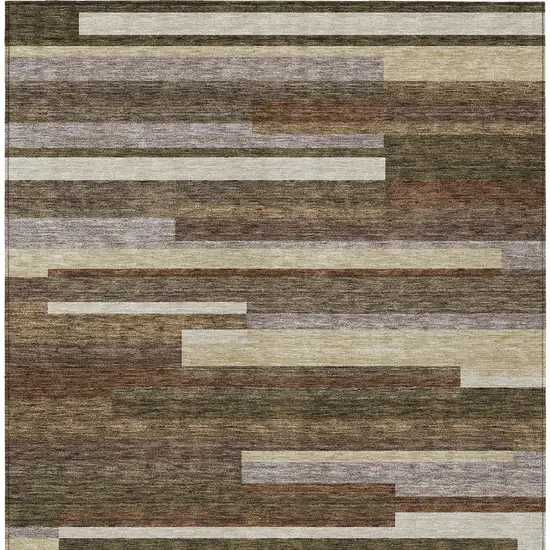 Brown Beige And Copper Striped Washable Indoor Outdoor Area Rug Photo 6