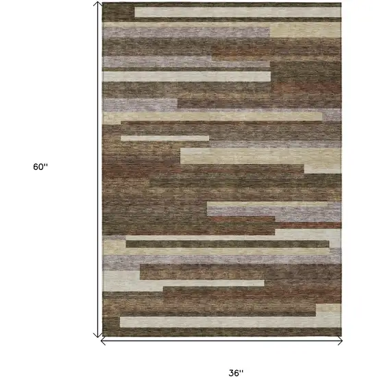 Brown Beige And Copper Striped Washable Indoor Outdoor Area Rug Photo 7