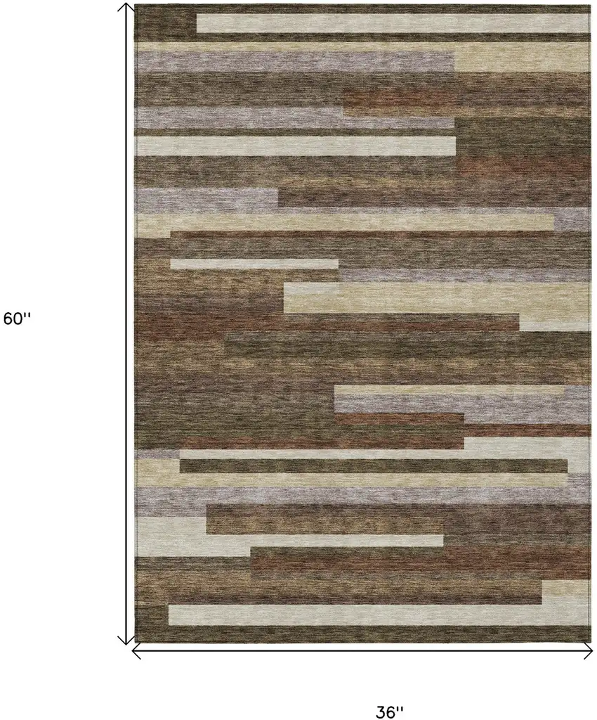 Brown Beige And Copper Striped Washable Indoor Outdoor Area Rug Photo 7