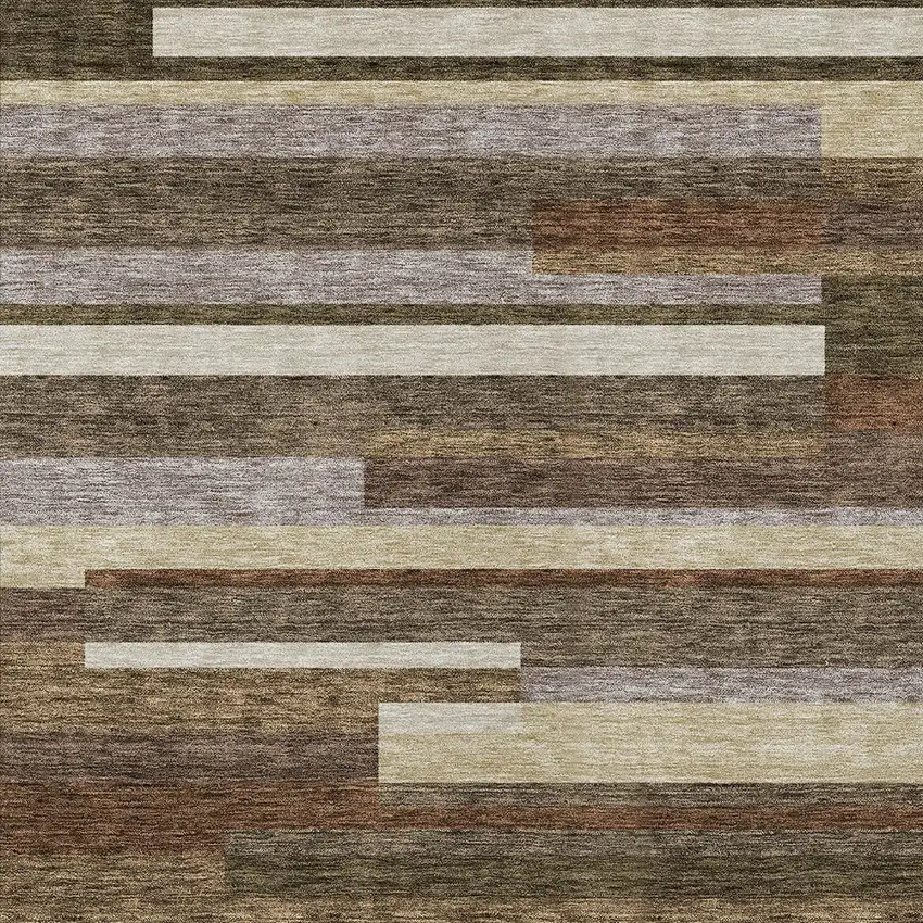 Brown Beige And Copper Striped Washable Indoor Outdoor Area Rug Photo 5