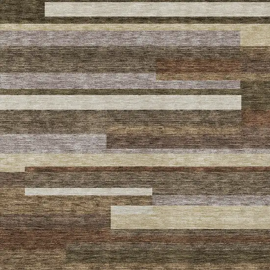 Brown Beige And Copper Striped Washable Indoor Outdoor Area Rug Photo 5