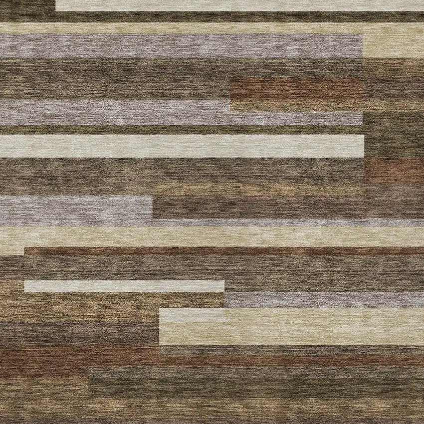 Brown Beige And Copper Striped Washable Indoor Outdoor Area Rug Photo 4