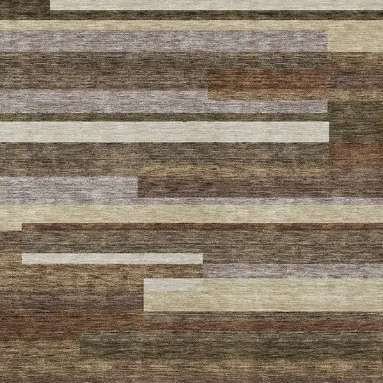 Brown Beige And Copper Striped Washable Indoor Outdoor Area Rug Photo 4